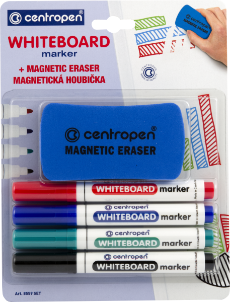 Zestaw markerów suchościeralnych Whiteboard Marker 8559 z gąbką